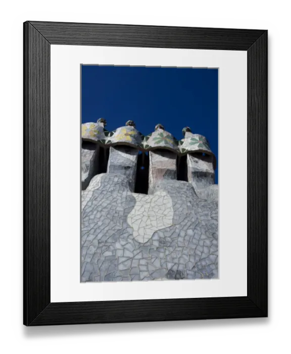 Framed Print : Spain, Catalonia, Barcelona. Casa Batllo (1906). Views of typical Gaudi chimney sturctures Framed Print : Spain, Catalonia, Barcelona. Casa Batllo (1906). Views of typical Gaudi chimney sturctures
