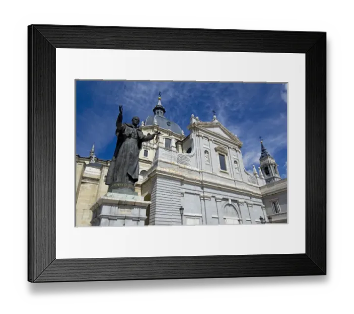 Framed Print : Spain, Madrid. Neo-Gothic Cathedral Almudena (aka Cathedral de la Almudena). Statue