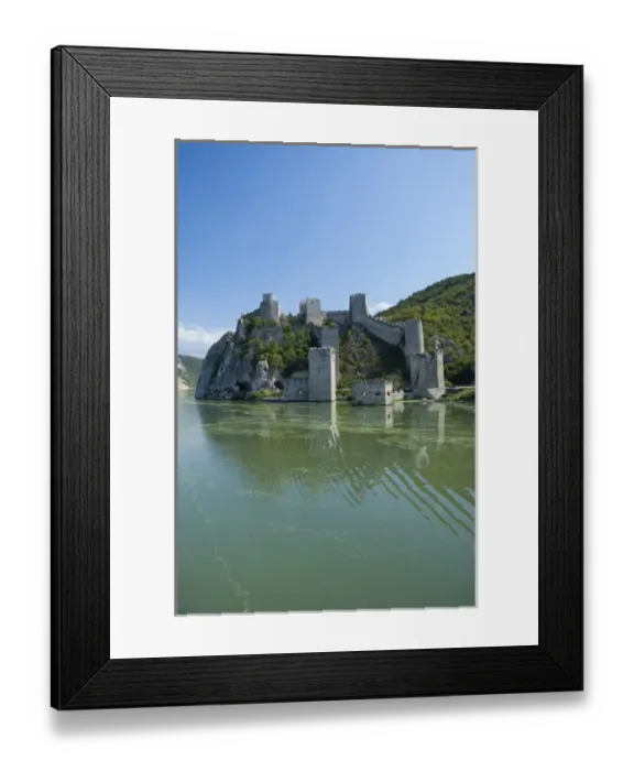 Framed Print : Serbia, Danube River between Smederevo & Iron Gate. Ruins of Golubac Castle, c. 14th