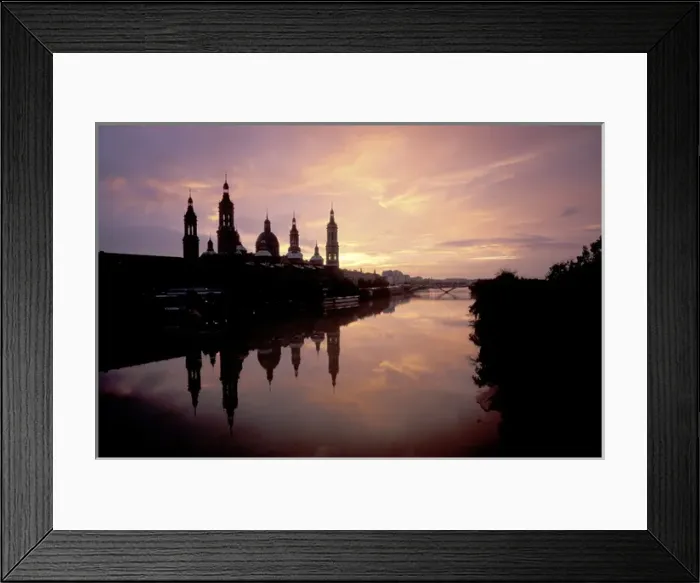 Framed Print : EU, Spain, Aragon, Zaragoza. Rio Ebro at sunset with Nuestro Senora del Pilar reflected Framed Print : EU, Spain, Aragon, Zaragoza. Rio Ebro at sunset with Nuestro Senora del Pilar reflected