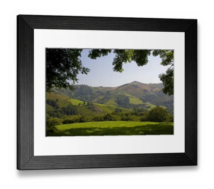 Framed Print : Rural farmland and rolling hills in the Baztan Valley of the Navarre region of northern Framed Print : Rural farmland and rolling hills in the Baztan Valley of the Navarre region of northern