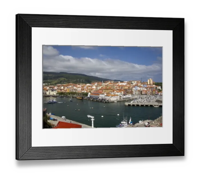 Framed Print : View of the old town and fishing port at Bermeo in the province of Biscay, Basque Country Framed Print : View of the old town and fishing port at Bermeo in the province of Biscay, Basque Country