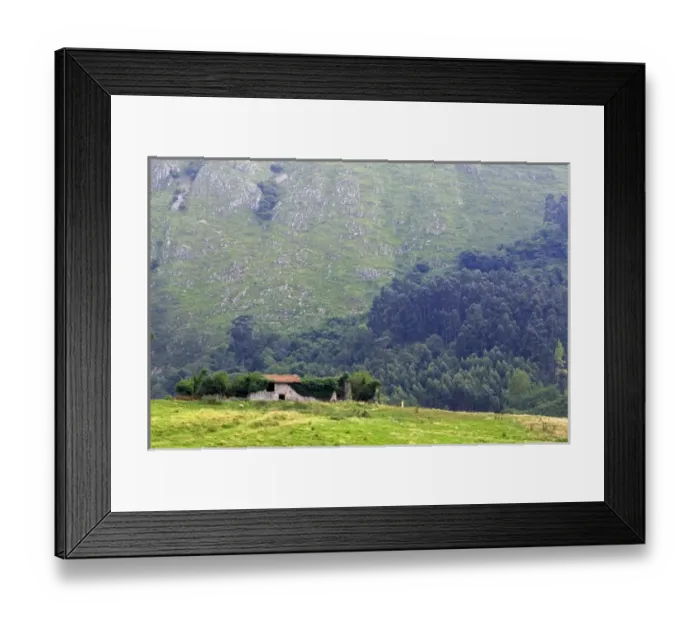 Framed Print : Ruins of a stone farmhouse in rural Cantabria, northern Spain