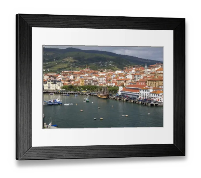 Framed Print : View of the old town and fishing port at Bermeo in the province of Biscay, Basque Country Framed Print : View of the old town and fishing port at Bermeo in the province of Biscay, Basque Country