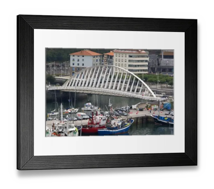 Framed Print : The Puerto Bridge crossing the harbor at Ondarroa, Basque Country, Northern Spain Framed Print : The Puerto Bridge crossing the harbor at Ondarroa, Basque Country, Northern Spain