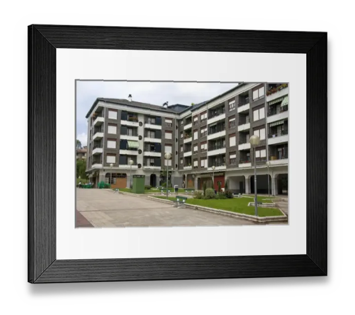 Framed Print : Apartment housing unit at Guernica in the province of Biscay, Basque Country, Northern Framed Print : Apartment housing unit at Guernica in the province of Biscay, Basque Country, Northern