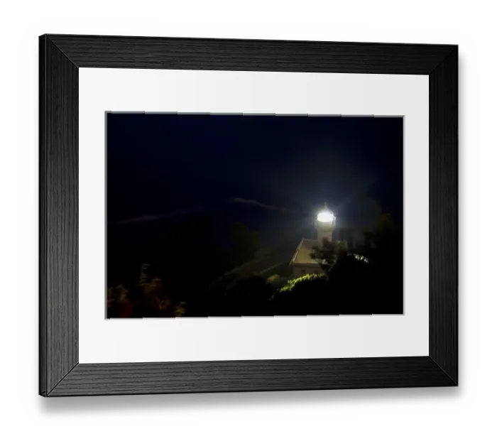 Framed Print : Monte Igueldo Lighthouse at night in La Concha Bay near the city of Donostia-San Sebastian