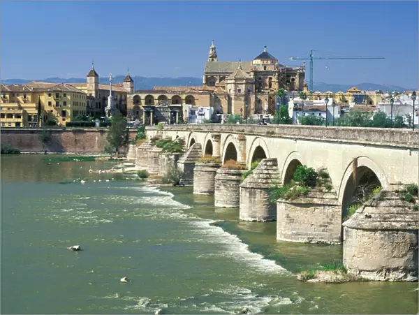 Europe, Spain, Cordoba. Roman bridge and cathedral