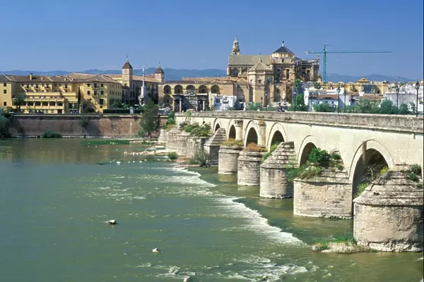 Europe, Spain, Cordoba. Roman bridge and cathedral