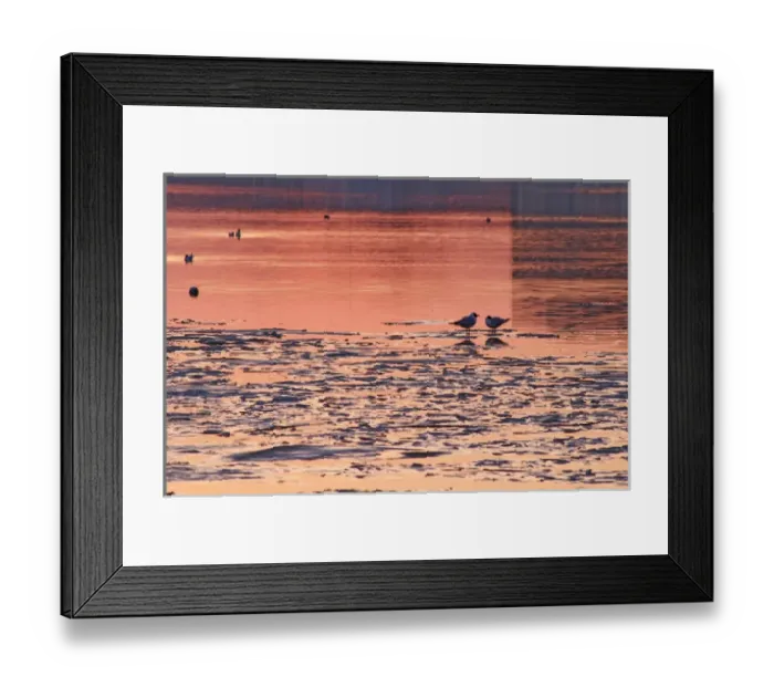 Framed Print : Evening view at sunset over an ice covered Riddarfjarden water towards the west with Framed Print : Evening view at sunset over an ice covered Riddarfjarden water towards the west with