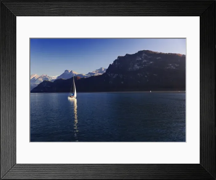 Framed Print : Sailboat on Lake Lucerne and autumn colors, Lucerne, Switzerland