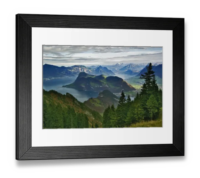 Framed Print : Lake Lucerne surrounded by the Alps and rural countryside viewed from worlds steepest Framed Print : Lake Lucerne surrounded by the Alps and rural countryside viewed from worlds steepest