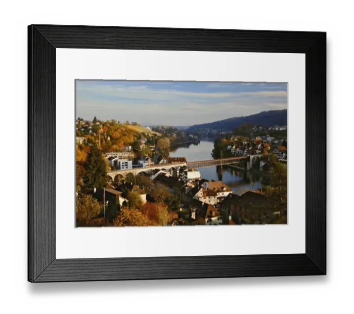 Framed Print : Autumn view of Rhein River from Munot Castle, Schaffhausen, Switzerland Framed Print : Autumn view of Rhein River from Munot Castle, Schaffhausen, Switzerland