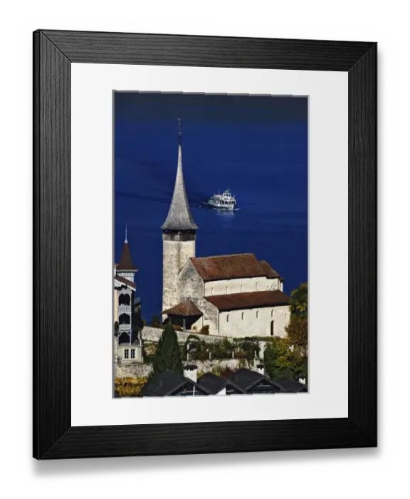 Framed Print : Swiss village on Brienzwer Sea, Interlaken, Switzerland Framed Print : Swiss village on Brienzwer Sea, Interlaken, Switzerland