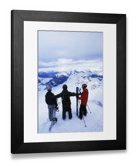 Framed Print : Skiers on top of the Swiss Alps at Schilthorn in Murren, Switzerland