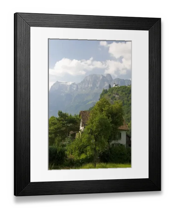 Framed Print : Mountain and farm scene near Walenstadt, Switzerland. mountain, alps, switzerland Framed Print : Mountain and farm scene near Walenstadt, Switzerland. mountain, alps, switzerland