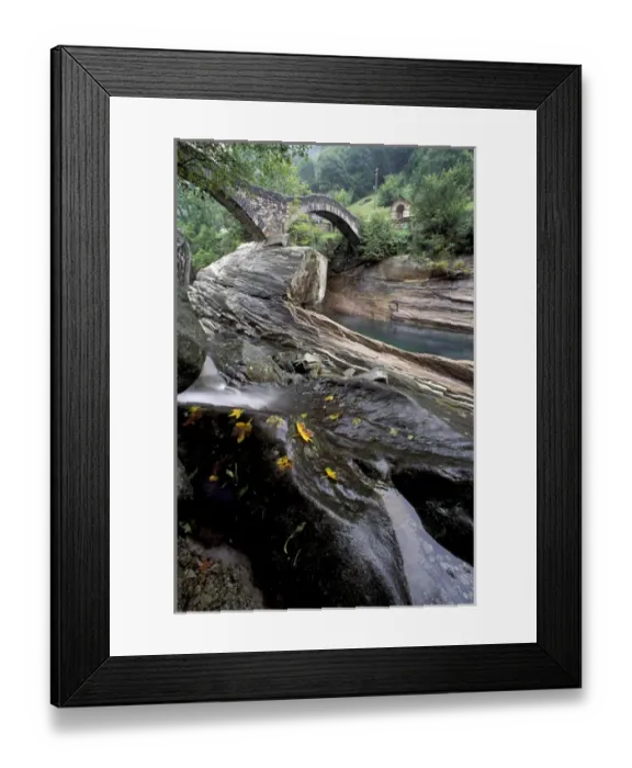 Framed Print : EU, Switzerland, Ticino Region, Val Verzasca, River rock intrusions and bridge Framed Print : EU, Switzerland, Ticino Region, Val Verzasca, River rock intrusions and bridge