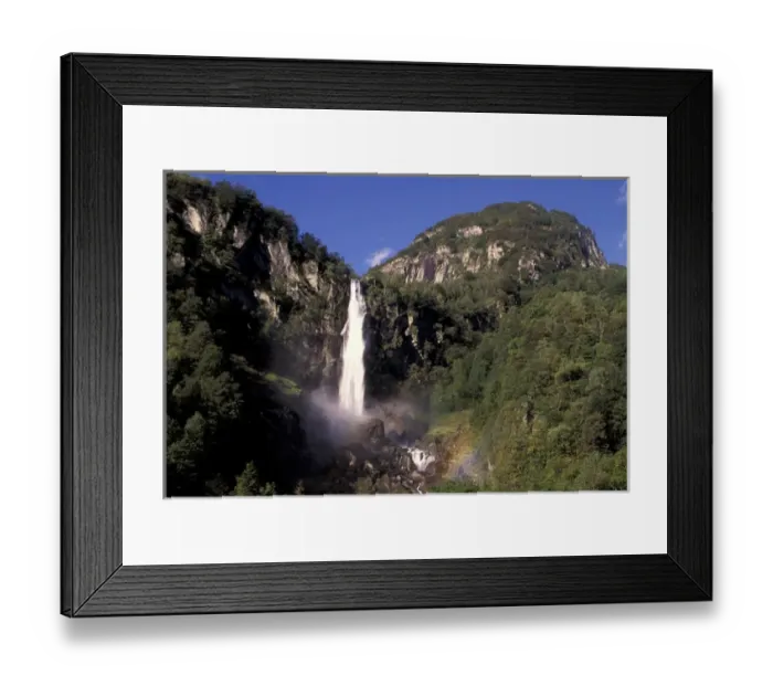 Framed Print : EU, Switzerland, Ticino Region, Village of Foroglio, Val Bavona. Rainbow and waterfall Framed Print : EU, Switzerland, Ticino Region, Village of Foroglio, Val Bavona. Rainbow and waterfall