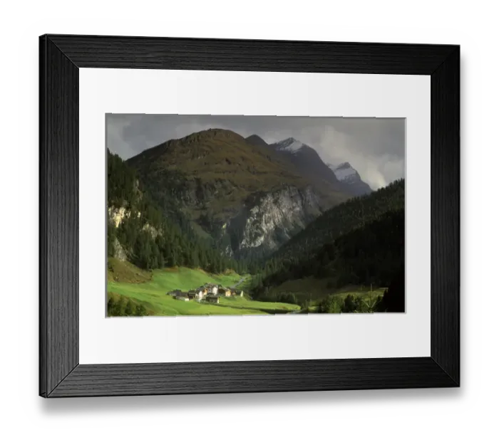 Framed Print : Europe, Switzerland, Val Averserrhein Region. Avers-juf, house and village detail