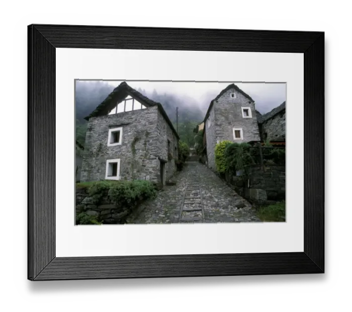 Framed Print : Europe, Switzerland, Ticino Region. Village of Foroglio Val Bavona