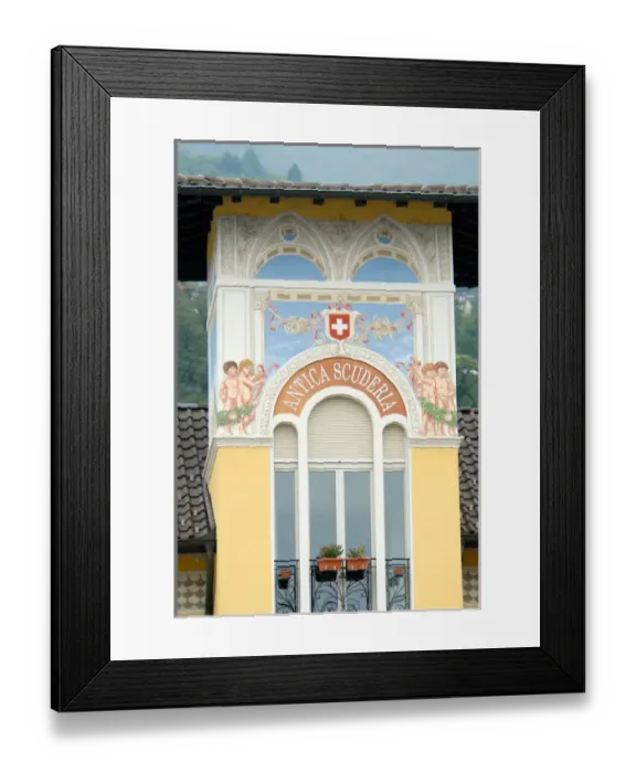 Framed Print : 05. Switzerland, Locarno, Lake Maggiore, painted details to building facade Framed Print : 05. Switzerland, Locarno, Lake Maggiore, painted details to building facade
