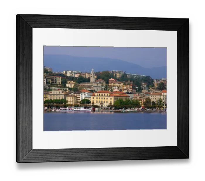 Framed Print : 05. Switzerland, Lugano, Lake Lugano, historic town center waterfront
