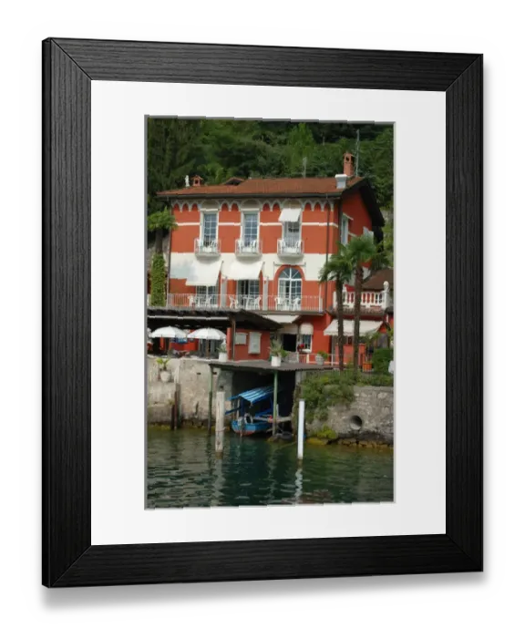 Framed Print : 05. Switzerland, Lugano, Lake Lugano, lakeside village cafe (Editorial Usage Only)