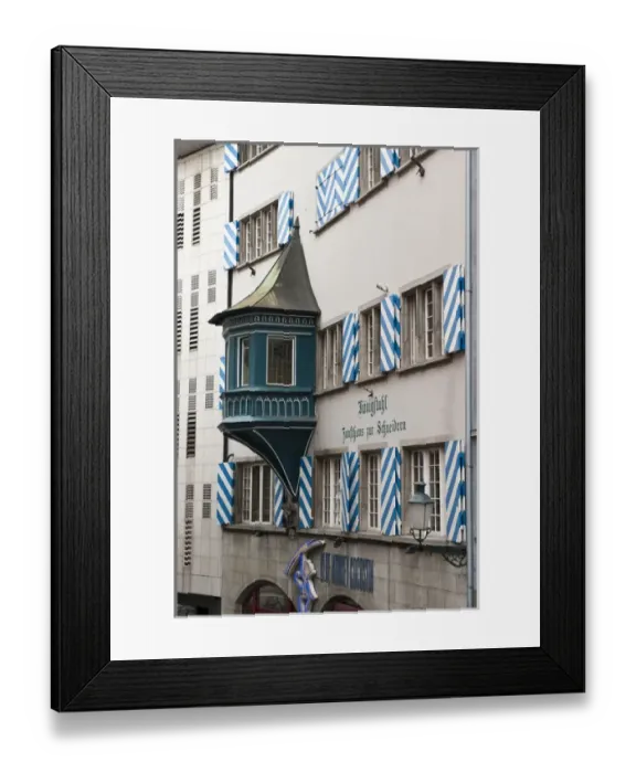 Framed Print : Zurich, Switzerland. Decorative balcony in Old town