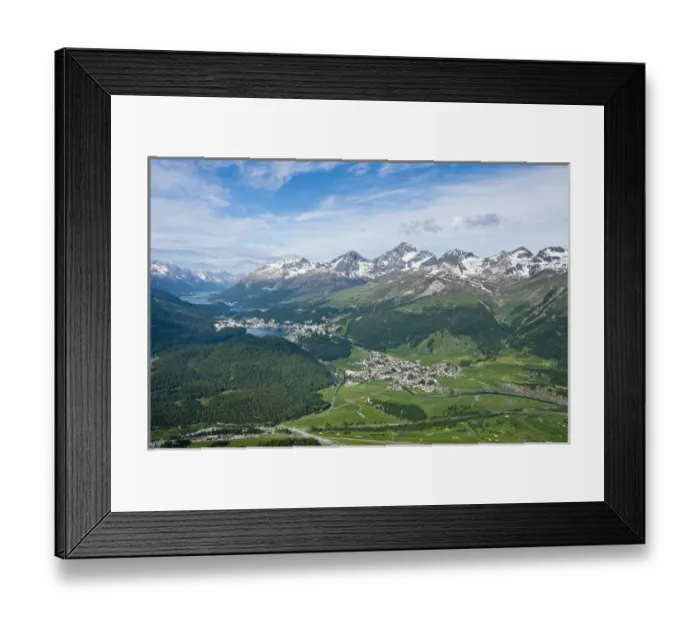 Framed Print : Muottas Muragl, Switzerland. Views of Celerina and St. Moritz from atop Muottas Muragl