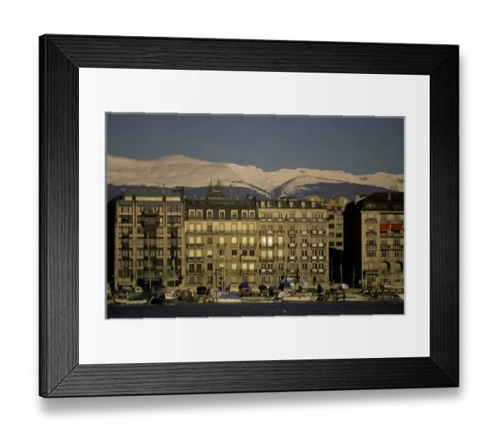 Framed Print : Europe, Switzerland, Geneva. Winter morning view of Quai du Mont Blanc, Lac Leman Framed Print : Europe, Switzerland, Geneva. Winter morning view of Quai du Mont Blanc, Lac Leman