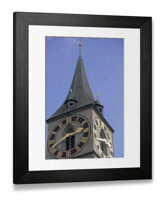Framed Print : Europe, Switzerland, Zurich. St. Peters Church. Clock tower and clock face