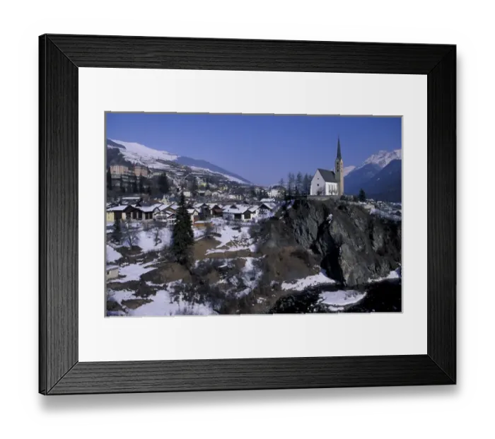 Framed Print : Europe, Switzerland, Graubunden, Scuol. Town view, Inn and river Framed Print : Europe, Switzerland, Graubunden, Scuol. Town view, Inn and river