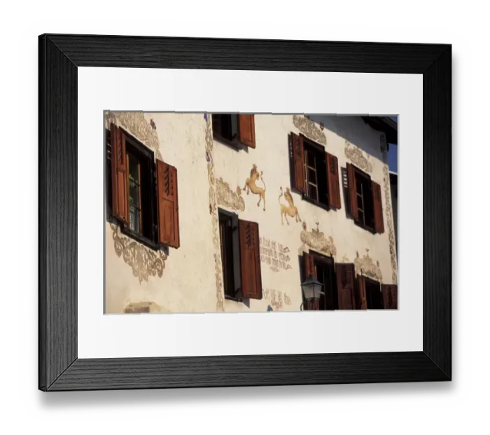 Framed Print : Europe, Switzerland, Graubunden, Guarda. Village window detail