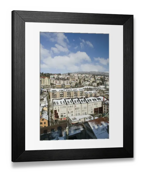 Framed Print : SWITZERLAND-NEUCHATEL: Town View from the Grounds of the Collegiale Church / Winter Framed Print : SWITZERLAND-NEUCHATEL: Town View from the Grounds of the Collegiale Church / Winter