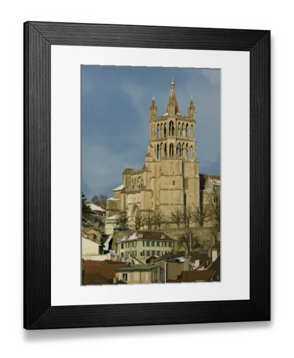 Framed Print : SWITZERLAND-(Vaud)-LAUSANNE: Cathedral View from the Grand-Pont  /  Winter