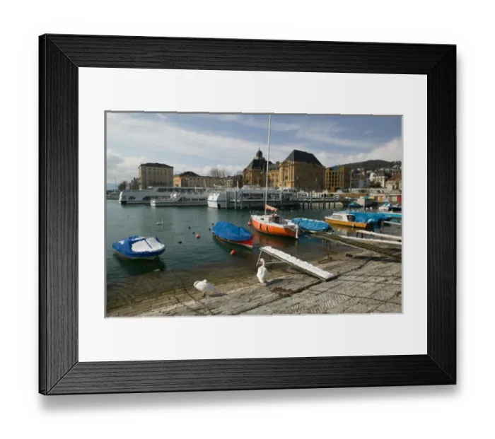 Framed Print : SWITZERLAND-NEUCHATEL: Place du Port on Lake Neuchatel / Winter Framed Print : SWITZERLAND-NEUCHATEL: Place du Port on Lake Neuchatel / Winter