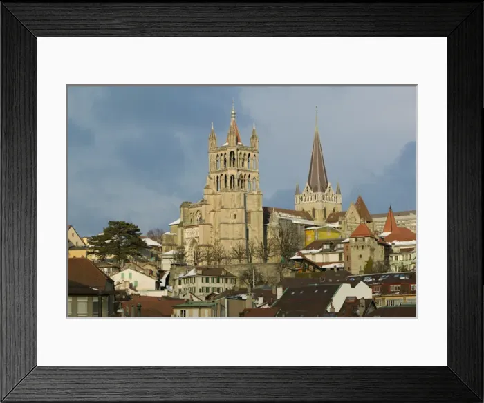 Framed Print : SWITZERLAND-(Vaud)-LAUSANNE: Cathedral View from the Grand-Pont  /  Winter