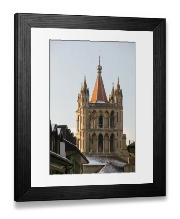 Framed Print : SWITZERLAND-(Vaud)-LAUSANNE: Cathedral Tower  /  Winter  /  Morning