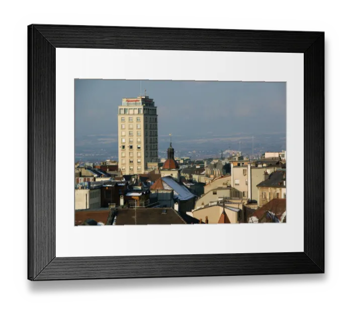 Framed Print : SWITZERLAND-(Vaud)-LAUSANNE: Old Town & Tour Metropole Tower / Winter / Morning Framed Print : SWITZERLAND-(Vaud)-LAUSANNE: Old Town & Tour Metropole Tower / Winter / Morning