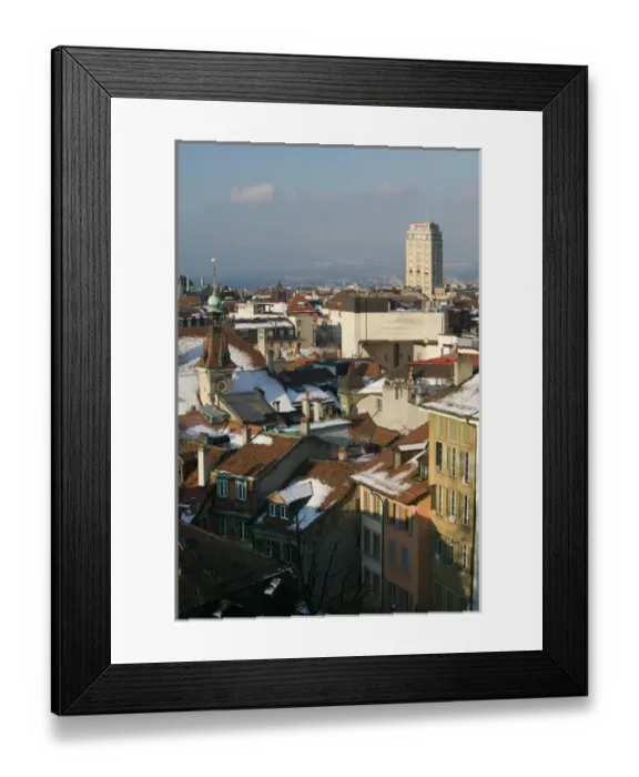 Framed Print : SWITZERLAND-(Vaud)-LAUSANNE: Old Town & Tour Metropole Tower / Winter / Morning Framed Print : SWITZERLAND-(Vaud)-LAUSANNE: Old Town & Tour Metropole Tower / Winter / Morning