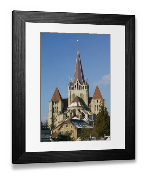 Framed Print : SWITZERLAND-(Vaud)-LAUSANNE: Cathedral Tower  /  Winter  /  Morning