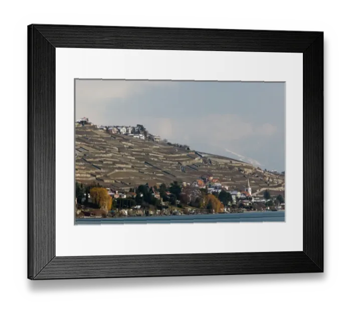 Framed Print : SWITZERLAND-(Vaud)-Swiss Riviera-CULLY: Hillsides above CULLY  /  Winter Shore of Lake