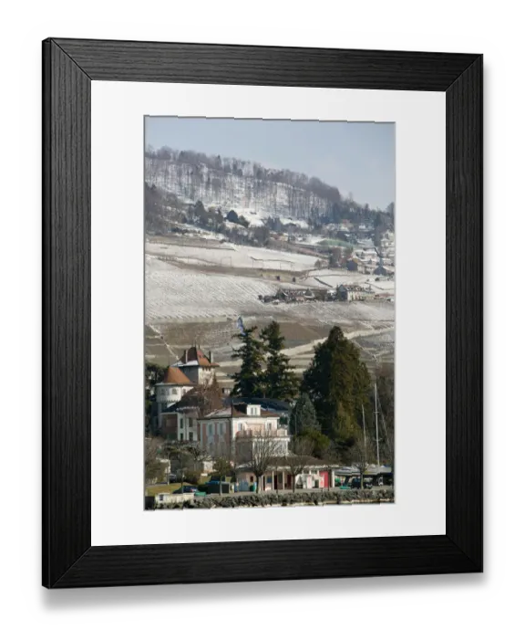 Framed Print : SWITZERLAND-(Vaud)-Swiss Riviera-LUTRY: Hillsides above LUTRY / Winter Shore of Lake Framed Print : SWITZERLAND-(Vaud)-Swiss Riviera-LUTRY: Hillsides above LUTRY / Winter Shore of Lake