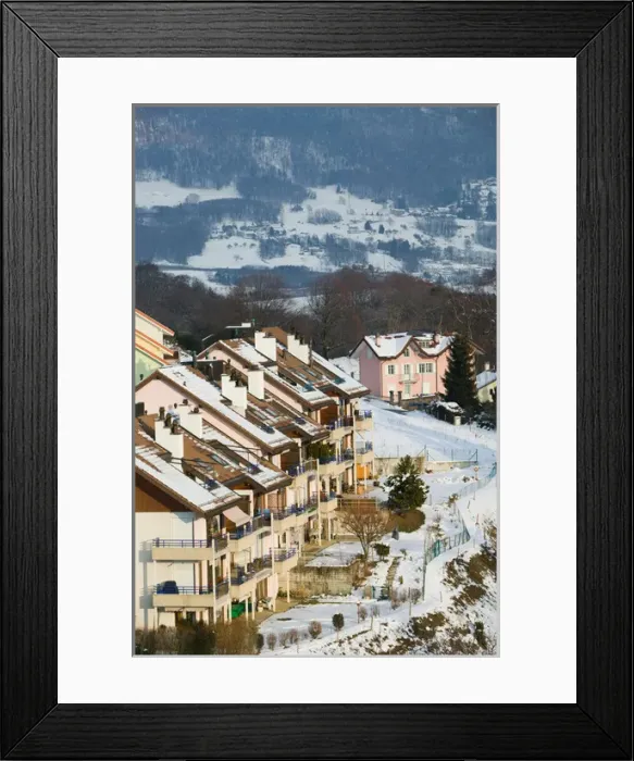 Framed Print : SWITZERLAND-(Vaud)-Swiss Riviera-JONGNY: Hill Town above VEVEY / Winter Shore of Lake Framed Print : SWITZERLAND-(Vaud)-Swiss Riviera-JONGNY: Hill Town above VEVEY / Winter Shore of Lake