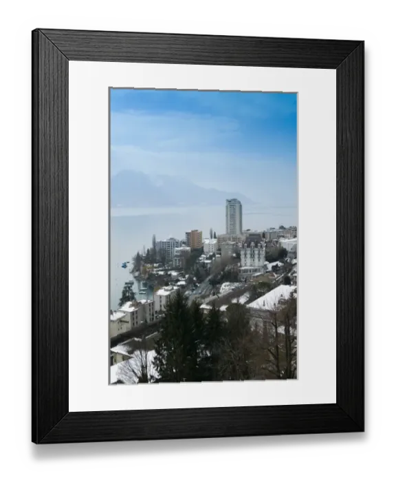 Framed Print : SWITZERLAND-(Vaud)-Swiss Riviera-MONTREUX: Montreux & Lake Geneva / Daytime / Winter Framed Print : SWITZERLAND-(Vaud)-Swiss Riviera-MONTREUX: Montreux & Lake Geneva / Daytime / Winter