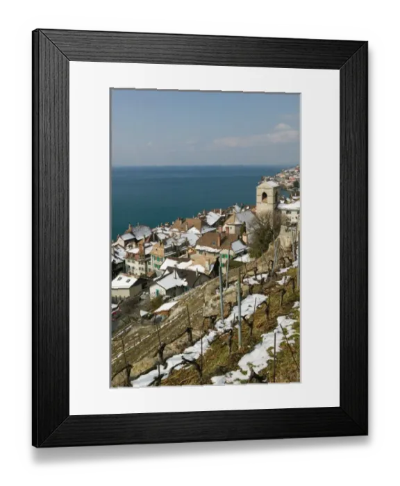 Framed Print : SWITZERLAND-(Vaud)-Swiss Riviera-SAINT-SAPHORIN: Wine Town on Lake Geneva  /  Winter