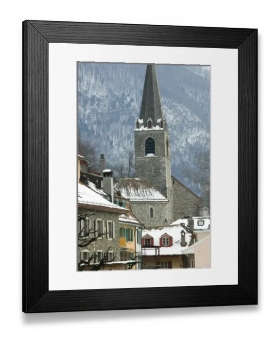 Framed Print : SWITZERLAND-(Vaud)-Swiss Riviera-MONTREUX: Old Town & St-Martin Church / Winter Framed Print : SWITZERLAND-(Vaud)-Swiss Riviera-MONTREUX: Old Town & St-Martin Church / Winter