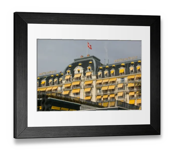 Framed Print : SWITZERLAND-(Vaud)-Swiss Riviera-MONTREUX: Le Montreux Place Hotel on Lake Geneva