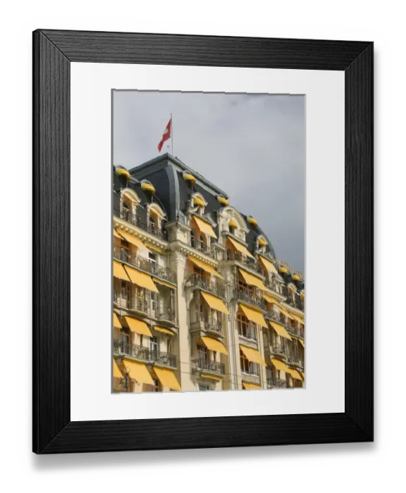 Framed Print : SWITZERLAND-(Vaud)-Swiss Riviera-MONTREUX: Le Montreux Place Hotel on Lake Geneva  /  Winter