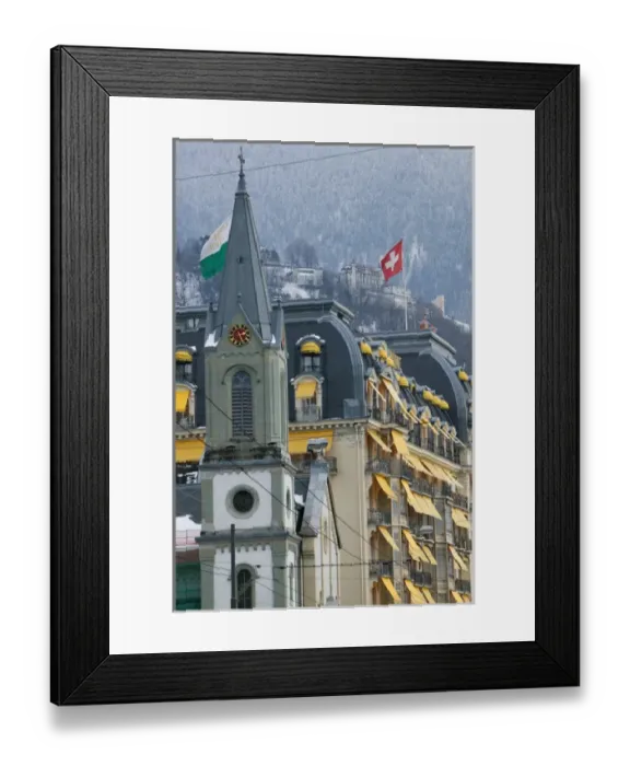 Framed Print : SWITZERLAND-(Vaud)-Swiss Riviera-MONTREUX: Le Montreux Place Hotel on Lake Geneva / Winter Framed Print : SWITZERLAND-(Vaud)-Swiss Riviera-MONTREUX: Le Montreux Place Hotel on Lake Geneva / Winter